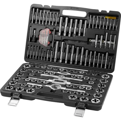 【toolupgrade】VEVOR 116-Piece Tap and Die SetBearing Steel Hand Tools with Metric & SAE SizesHardware Threading Tool for Cutting External & Internal ThreadsComplete Accessories & Storage Case, Tool Kit Set