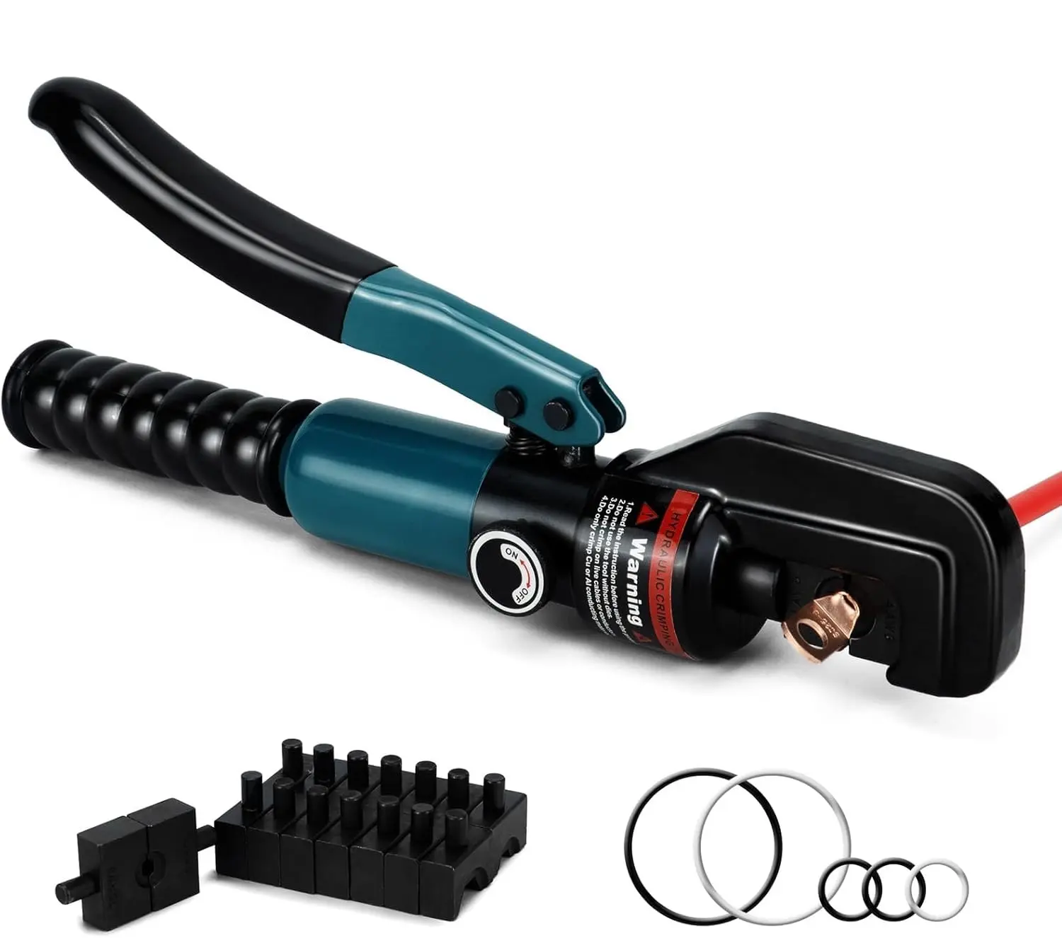 Hydraulic Crimping Tool and Cable Cutter, 12 to 2/0 AWG Battery Lug Crimper with 6pcs Ring Terminals
