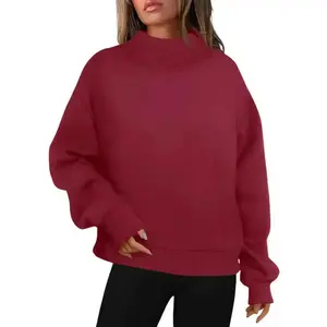 Women's Oversized Turtleneck Sweatshirt Long Sleeve Pullover Casual Tops Womenswear Hoodie FallFreshness Grey Cute L817
