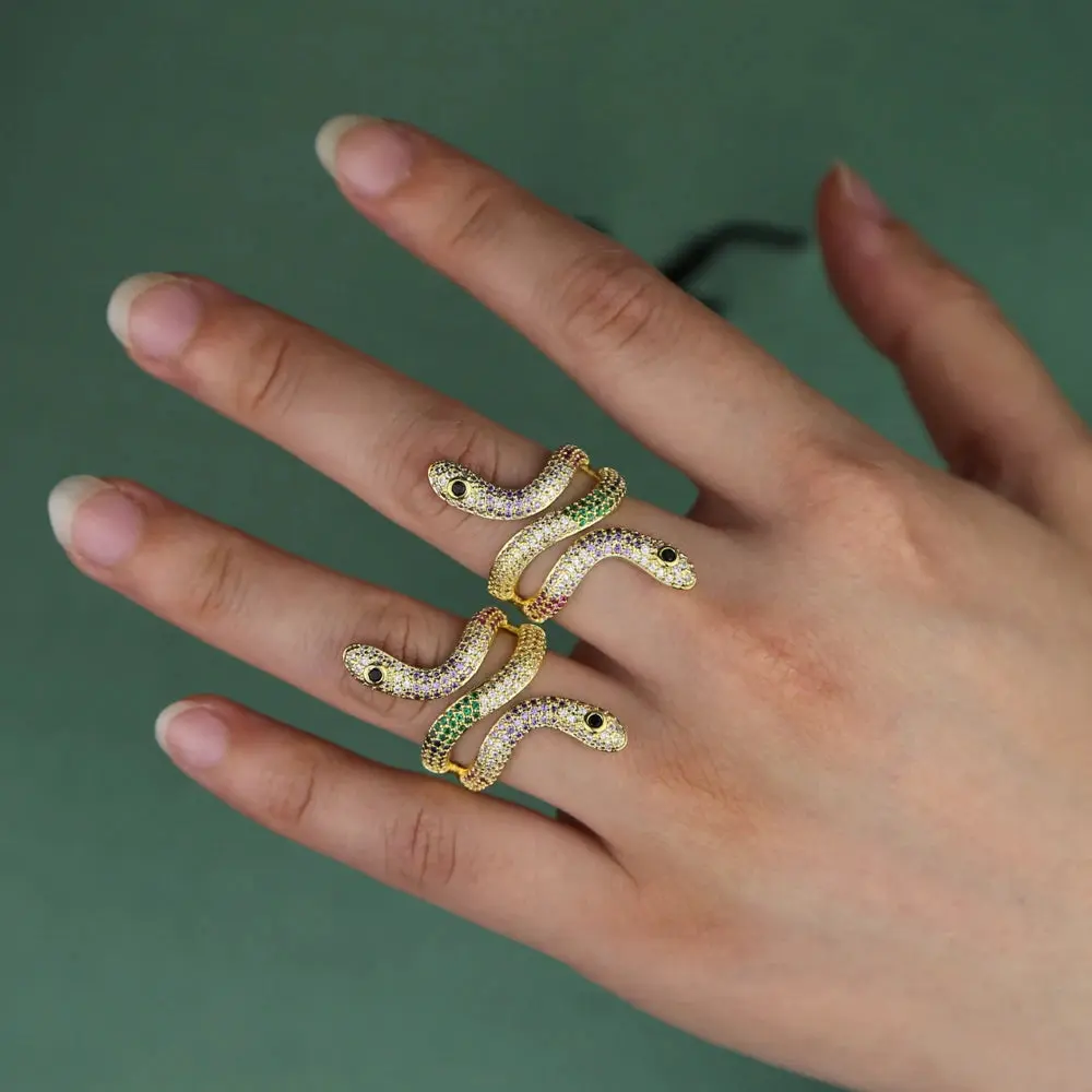 Tangled Gold Plated Colorful Snake Ring