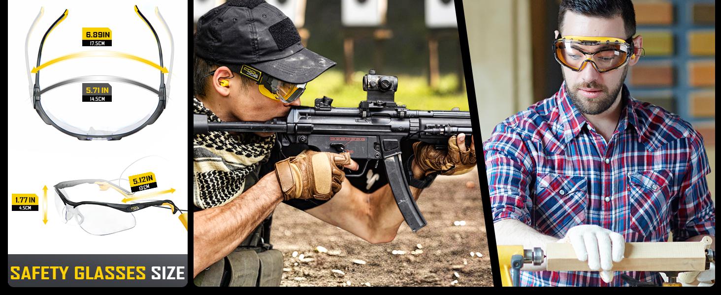 COOLJOB Safety Glasses with Corded Earplugs, ANSI Z87.1 Impact Resistance and UV Proof, Protective Eyewear with Clear Lenses