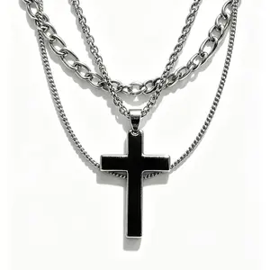 Stacked Thick Thin Chain Black Cross Layering NecklaceLightweight Comfort Fit | Must-Have Staple for Festival, Club & Indie Casual Looks!