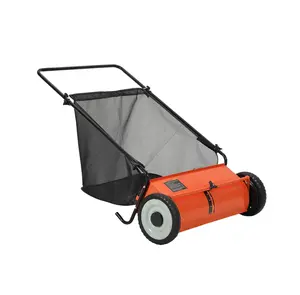 Garvee Efficient 21-Inch Push Lawn Sweeper – Heavy Duty Steel Yard Collector – 4 Spinning Brushes – 3.5 Cu. ft Large Grass Cutter Bag – Strong Rubber Wheels – Black with Yellow Hub