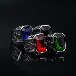 GTHIC Masonic Gemstone Stainless Steel Ring for Men Women Birthday Gift Charms Jewelry Accessories