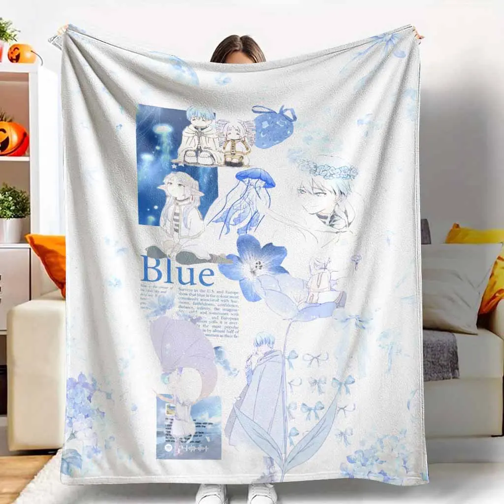 Fantasy Anime Aesthetic Flannel Blanket Blue Jellyfish Flower Print Ultra Soft Cozy Lightweight Warmth Breathable Fabric Decorative Bed Couch Living Room Sofa Bedroom Decor Birthday Gift