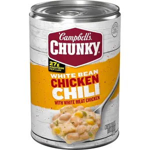 Campbell’s Chunky White Bean Chicken Chili, 16.5 oz Can – Hearty Chicken Chili with Beans & Vegetables, 27g Protein, Ready-to-Eat Meal