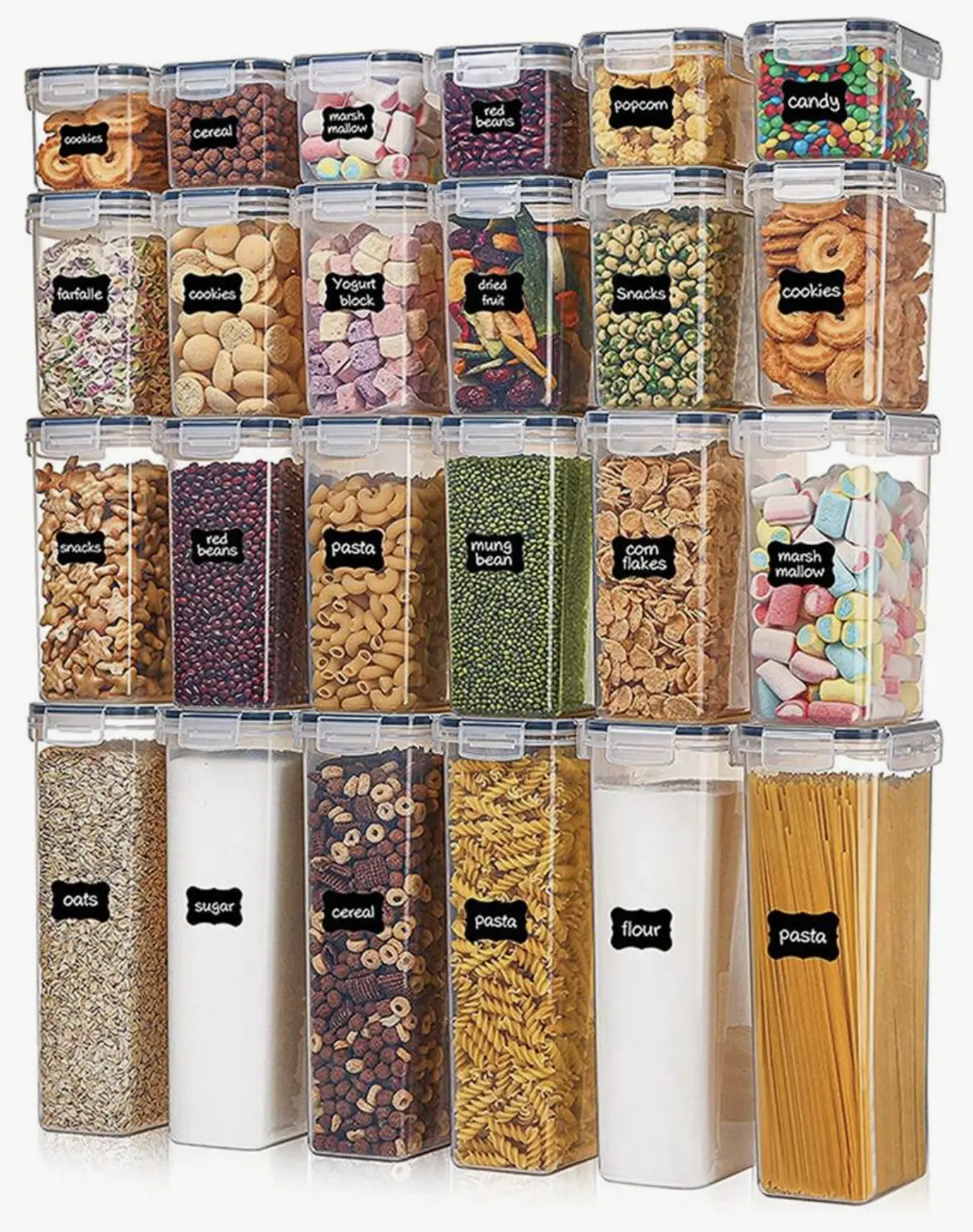 48pcs Airtight Food Storage Containers, Free Plastic Spaghetti Containers With Easy Lock Lids, For Kitchen Pantry Organization And Storage, Include LabelsHome Decor, Party Storage, Christmas Storage, New Year Storage