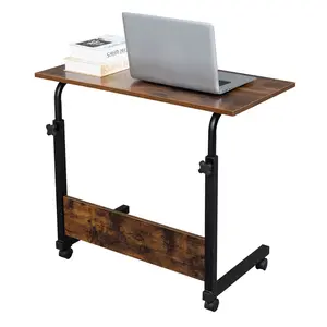 Portable Height Adjustable Notebook Laptop Computer Desk Table Sofa Bed Stand with Rolling Wheels and Wooden Top