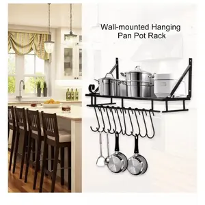 Wall Mounted Pot and Pan Rack with 10 Hooks and 1 Tier - 17.7 Inch