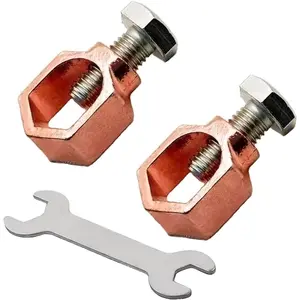 2 Pcs Copper Brass Ground Rod Clamps Mechanical Connector for Ground Rod and Wires, Gift a Wrench for 1/2"- 5/8" Rod