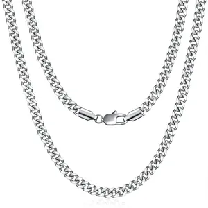 Stainless Steel Cuban Chain Necklace for Men and Women, Silver Mens Necklace for Boys, Christmas Gift