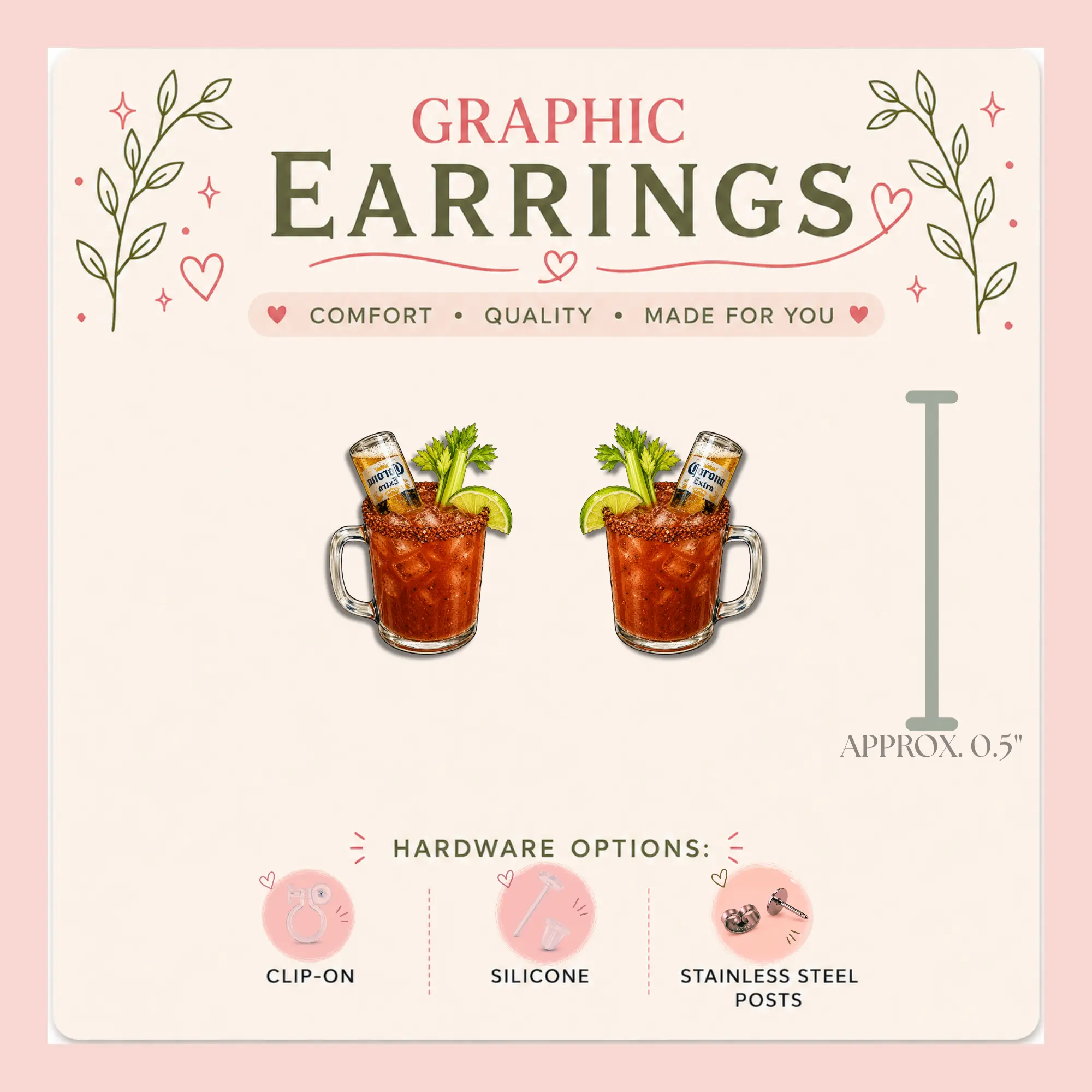 Michelada Graphic Stud Earrings | Spicy Beer Cocktail Earrings | Mexican Drink Jewelry | Foodie Gift | Handmade Earrings