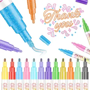 12 Pcs Shimmer Marker Set, 2026 Outline Marker Set, Glitter Gel Double Line Outline Pen Sparkle Markers Colorful Art Pens for Scrapbooking, Coloring and Greeting Cards, Journal Drawing White