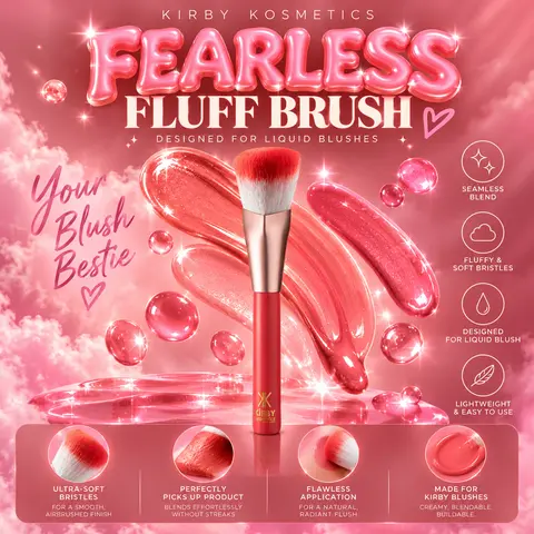 KIRBY Fearless Fluff Blush Brush - Pink Handle, Pink Blush, Original Packaging