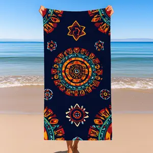 Boho Mandala Sunburst Microfiber Beach Towel | Oversized Quick Dry Beach Blanket for Travel & Beach Perfect gift for Mom on Mother's Day custom absorbent breathable