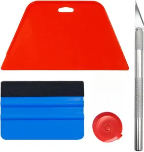 Multipurpose Smoothing Tool Kit for Peel and Stick Wallpaper & Vinyl Backsplash Tile - Includes Red & Blue Squeegees, Craft Knife, Measuring Tape for Seamless Application