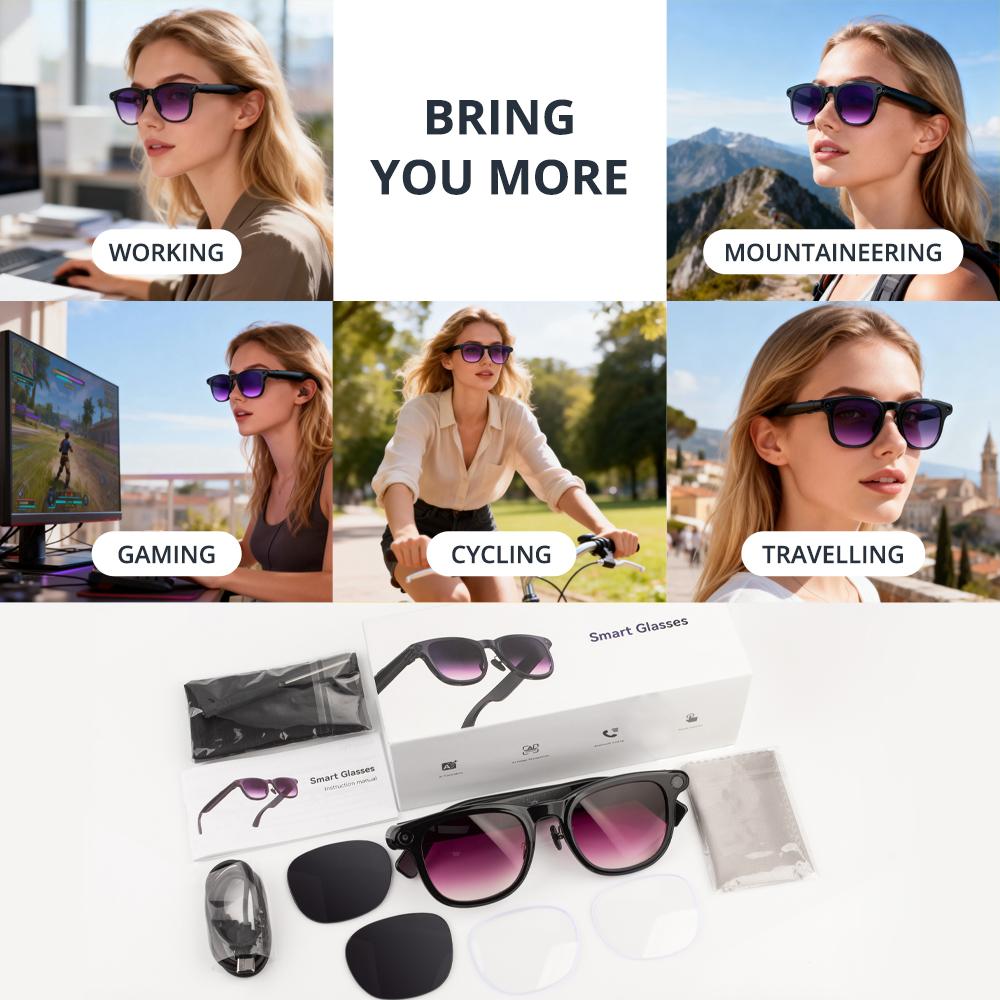 Turbosun A2 AI Smart Glasses,2K Video Recording,AI Glasses with Real-Time Translator, Immersive Open-Ear Sound & Hands-Free Photo Capture – Perfect for Adventurers