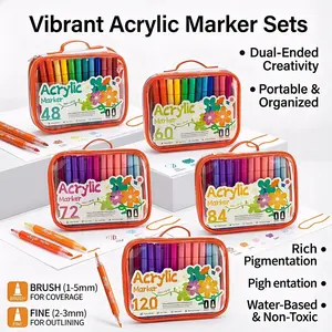 48/60/72/84 Color Soft Hard Dual-Ended Acrylic Markers, Advanced Acrylic Paint Pens, Ideal for Wood Canvas Stone Glass Ceramic DIY Art Supplies