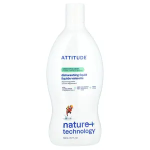 ATTITUDE Dishwashing Liquid, Green Apple & Basil, 23.7 fl oz (700 ml)
