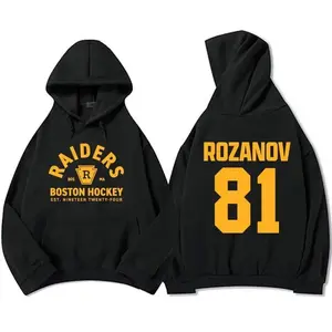 BelleHeaven  Hockey Varsity Hoodie Black, Boston Hockey Style Number 81 Hoodie, Custom Name Graphic Hoodie, Oversized Streetwear Hoodie For Sports Fans