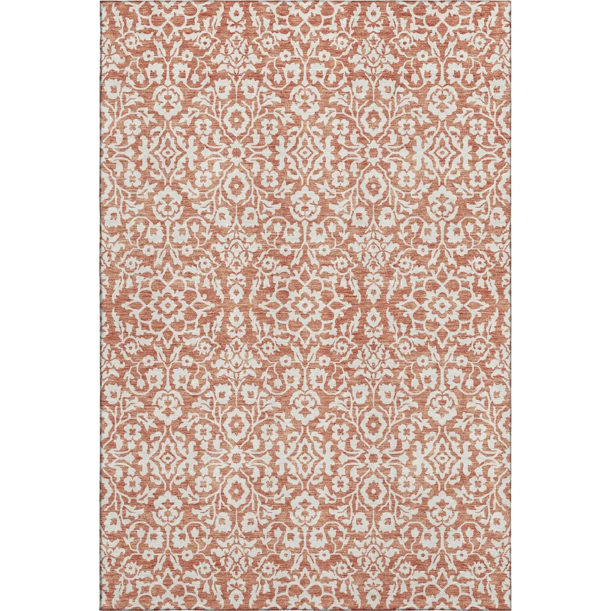 HomeRoots 673108 9x12 ft. Coral & Beige Damask Full-Sized Pastel-Colored Machine-Washable Rectangle Area Rug with UV Protection, Full-Sized Area Rugs, Machine-Washable Area Rugs