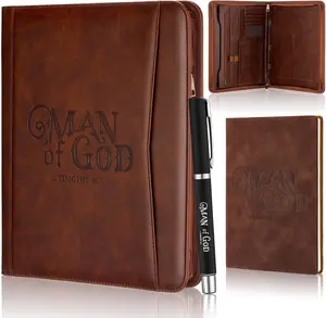 3 count Christmas Religious Christian Gifts Pastor Appreciation Gifts Leather Portfolio Christian  Prayer Journal For Men Women Scripture Pen Notebook  Study Supplies(Man of God)