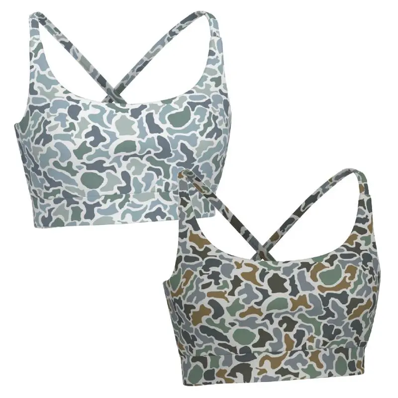 Women's Camo Sports Bra, Elastic Comfort Summer Sports Top Gymswear Yoga Activewear Workout Bra Exercise Bra