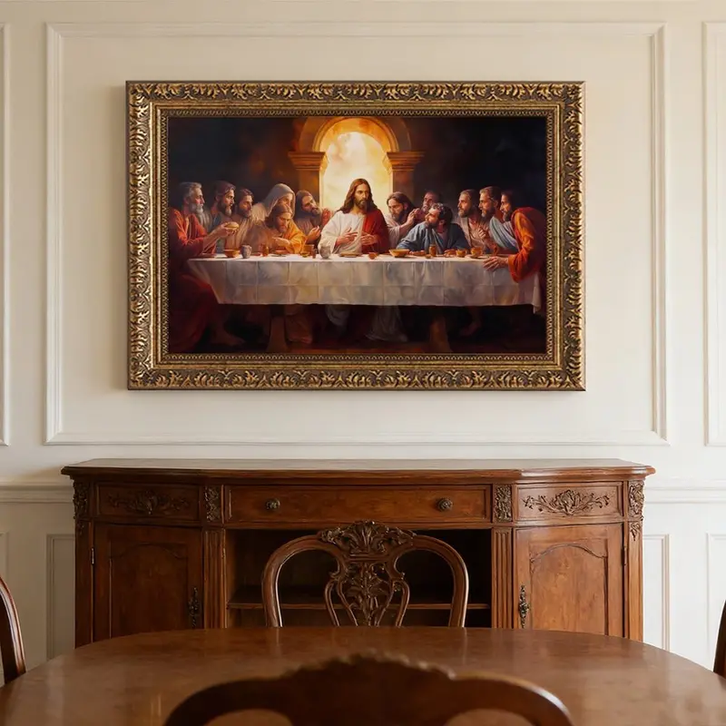 The Last Supper Christian Wall Art - Jesus Christ & 12 Apostles Poster Print, Religious Canvas Painting for Dining Room, Prayer Room, Home Decor Inspo