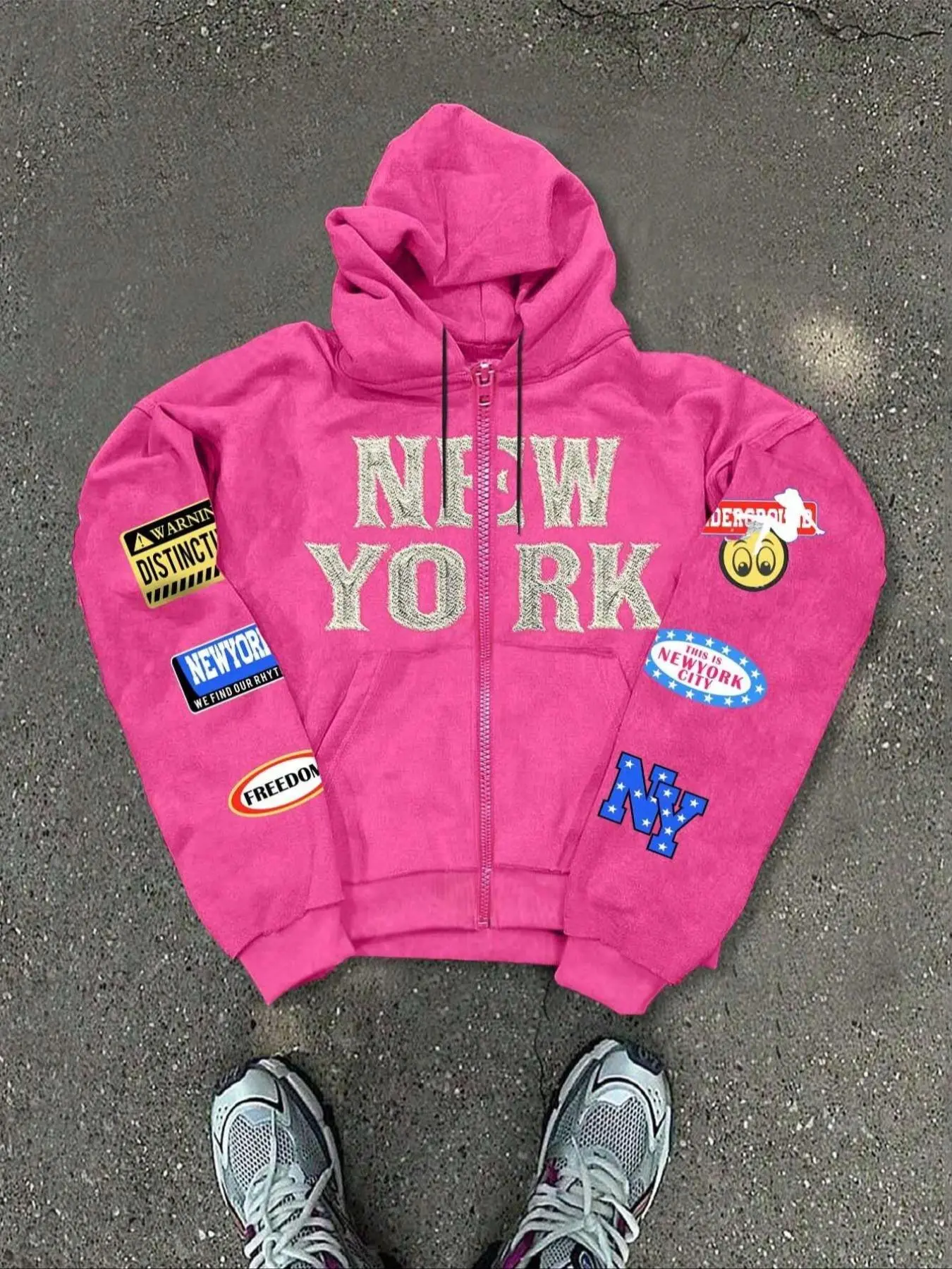 Unisex Men's New York Print Zip Up Graphic Hoodies, Casual Fitted Hoodie Long Sleeve Hooded Sweatshirt for Spring & Fall, Mens Clothing, Fashion Men's Clothes for Daily Wear