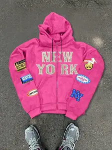 Unisex Men's New York Print Zip Up Graphic Hoodies, Casual Regular Fit Long Sleeve Hooded Sweatshirt for Spring & Fall, Mens Clothing, Fashion Men's Clothes for Daily Wear