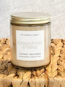 Grapefruit & Mint - Coconut Wax Candle with Fresh Grapefruit, Mint, Rhubarb & Vanilla - Aroma Blend for Home Fragrance