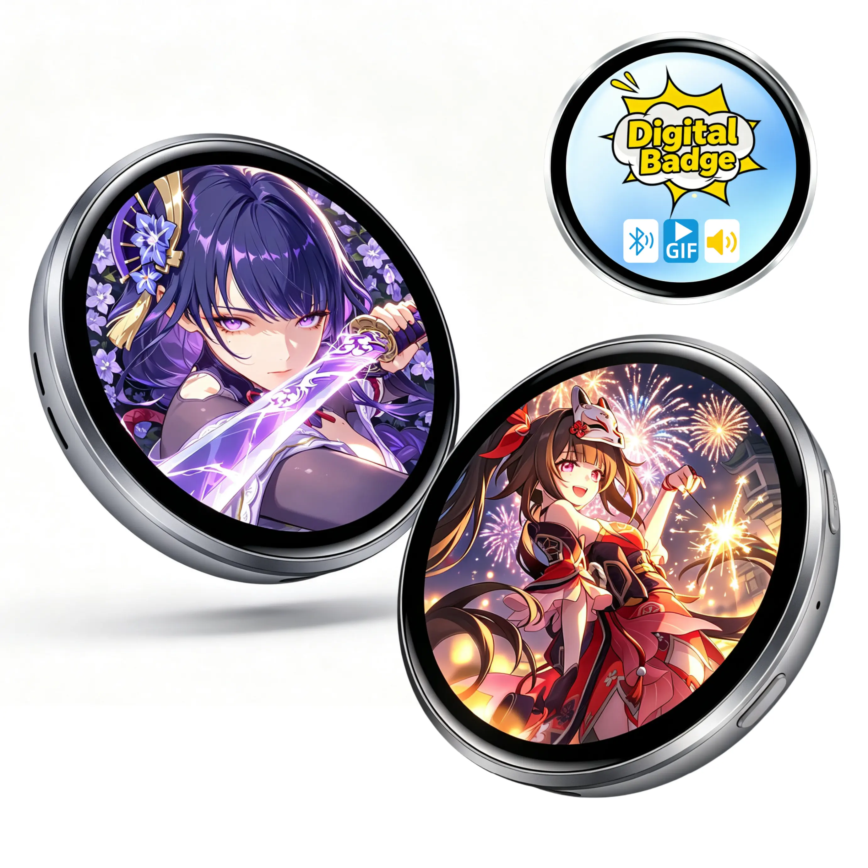 New Digital Badge – 1.8" Touchscreen Display for Photos & Videos with Sound, Long Battery,Your Emoji Mood Expression – Perfect for Anime Fans, Cosplay, and Concert Support
