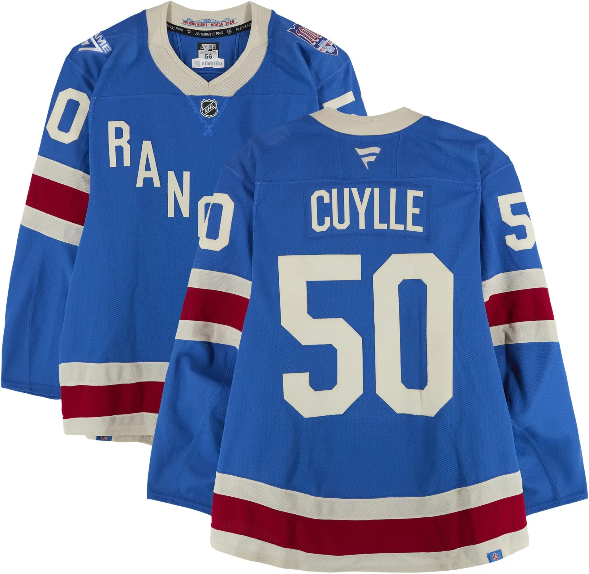 Will Cuylle New York Rangers Game-Used #50 Blue Centennial Jersey vs. Boston Bruins on January 26, 2026 - Fanatics Authentic Certified
