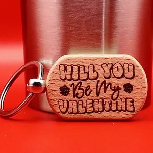 Will You Be My Valentine? Laser-Engraved Keychain with Heartfelt Message, Lightweight Wooden Design, Perfect for Everyday Use