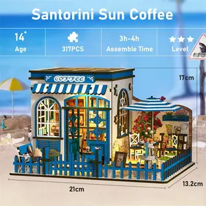 St Tropez Sunlight Coffee DIY House, Blue Sea View Building Toy, Handmade Miniature House, Gift Idea, Craft Kit