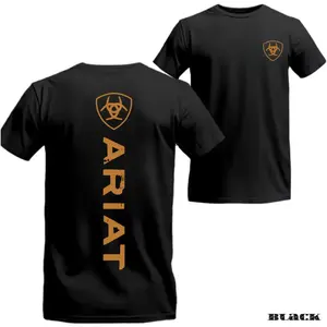 Ariat T-shirt - Minimalist Brand Logo With Vertical Text Design, Modern Style, Suitable For Men And Women, Soft And able Material hqh01