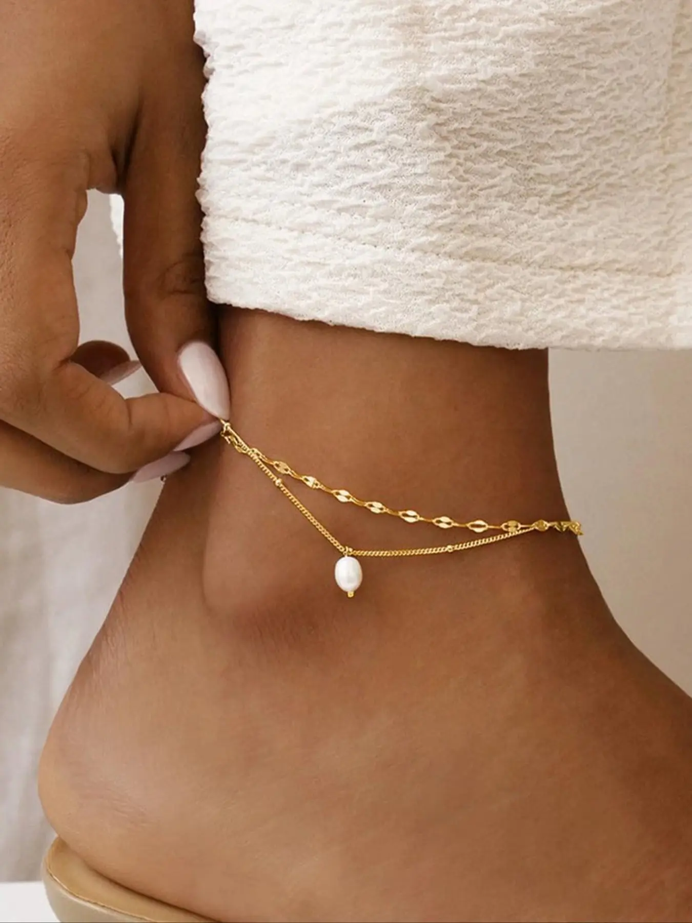Women's Bohemian Pearl Pendant Anklet, Ankle Bracelet, Fashion Jewelry for Casual & Vacation Wear, Elegant Design for Women