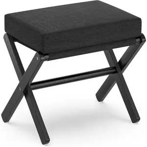Foldable Foot Stool Ottoman, Modern Foot Rest with  X  & Thick  Cushion, Folding Foot Stools Small Padded for Bedroom Living Room, Makeup Vanity Stool Chair (Black - Black)