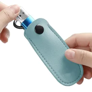 Leather USB flash drive protective case key ring USB flash drive storage bag USB storage anti-lost key pendant