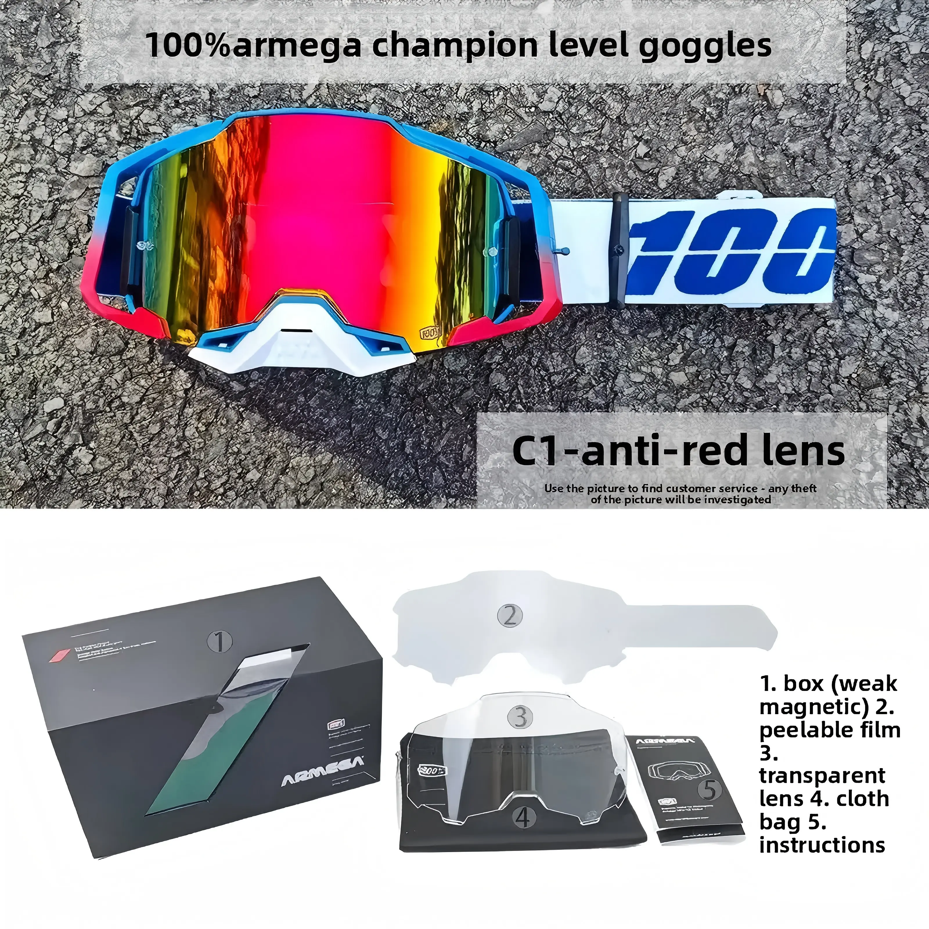 100% armega champion series goggles Quick Release Off-Road Motorcycle Goggles -Pro Motocross MX ATV Dirt Bike Racing Goggles, Anti-Fog UV Protection Lens, Adjustable Strap,Shockproof Eye Protection for Outdoor Adventure Riders Motorbike Gear 100% armega champion series goggles Quick Release Off-Road Motorcycle Goggles -Pro Motocross MX ATV Dirt Bike Racing Goggles, Anti-Fog UV Protection Lens, Adjustable Strap,Shockproof Eye Protection for Outdoor Adventure Riders Motorbike Gear