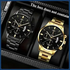 2-pack Elegant men's quartz watch set, classic retro round dial, alloy case, precise movement, casual style,  suitable for both business and casual occasions, perfect for Halloween and Christmas gifts.