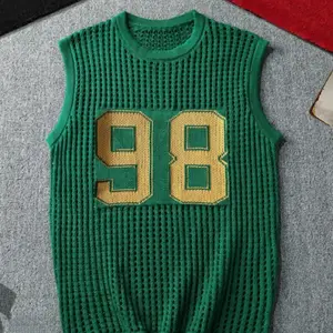 Ideal for music festivals & dating,Men's Number Print Knit Vest, Elastic Basic Vest, Regular Fit Casual Sleeveless Knitwear Crew Neck Top for Summer, Fashion Men's Clothes for Daily Wear