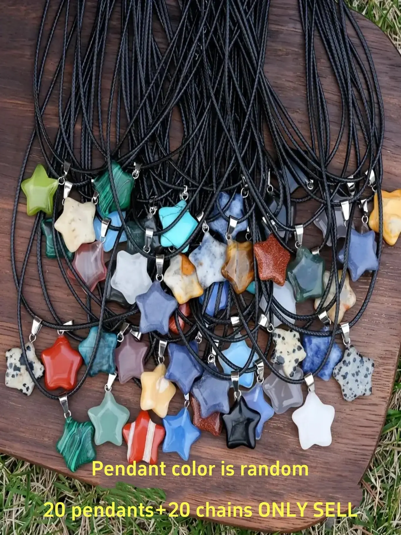 25-Piece Set Star-Shaped Natural & Synthetic Gemstone Pendants, Healing Chakra Crystal Charms, Crystals And Healing Stones, DIY Jewelry, Ideal Gift (25 Pendants + 25 Chains)