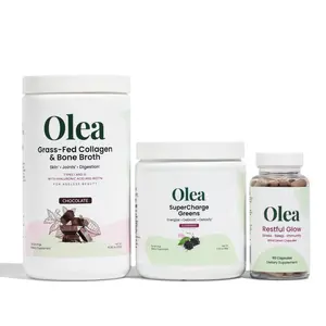 Olea Glow-Up Kit – 3-in-1 Beauty Bundle for Glowing Skin, Gut Health, Energy & Sleep | Super Greens + Collagen Bone Broth + Nighttime Stress Support Dietary Supplements Wellness
