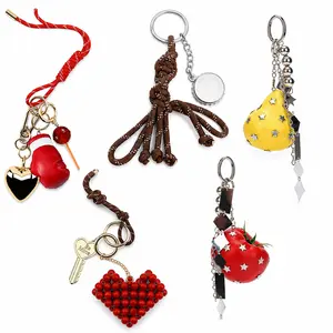 Y2K Bag Charm Keychain, Cute Fruit and Fashion Pendant Accessory with Metal Key Ring, Decorative Purse Charm for Handbag Backpack Shoulder Bag Keys