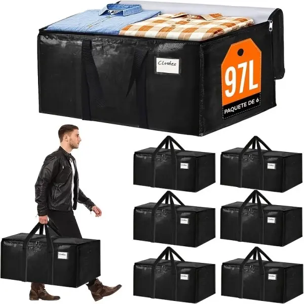 Heavy-Duty Extra-Large Travel & Winter Clothing Storage Tote Bag Organiser, 50-lb Capacity, Durable, Waterproof, Puncture-Resistant, Sturdy Handles, Zipper