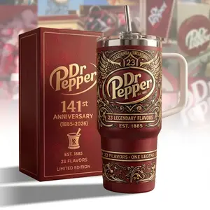 Docter Pepper 141st  Anniversary Tumbler 40oz With Handle & Straw, Limited Edition 1885-2026 Collector Cup, Retro Soda Fan Gift, Vintage Dr Pepper Drinkware, 23 Flavors Stainless Steel Travel Mug, Insulated Beverage Tumbler
