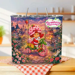 Strawberry Shortcake Night 20oz Tumbler - Cute Design with Straw and Lids, Ideal for Drinks and Snacks