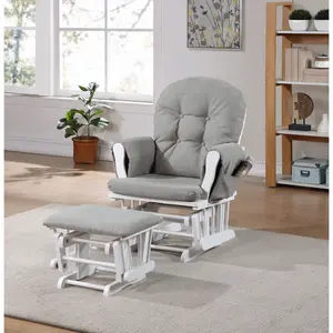 kaelin rocking chair Mason Glider and Ottoman White Wood and Oyster Fabric