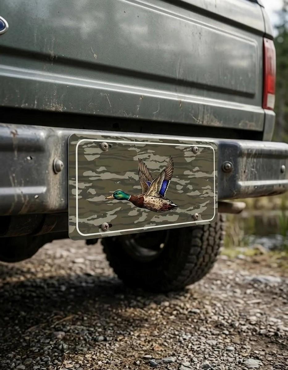 DUCK HUNTER Mallard Duck Hunting License Plate Camouflage Truck Vanity Plate Rustic Outdoor Sport Metal Sign - 6x12 Aluminum Car Tag